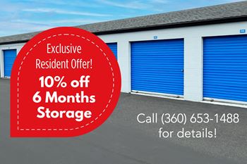 A storage facility is advertising a 10% discount on a 6-month storage plan for residents.